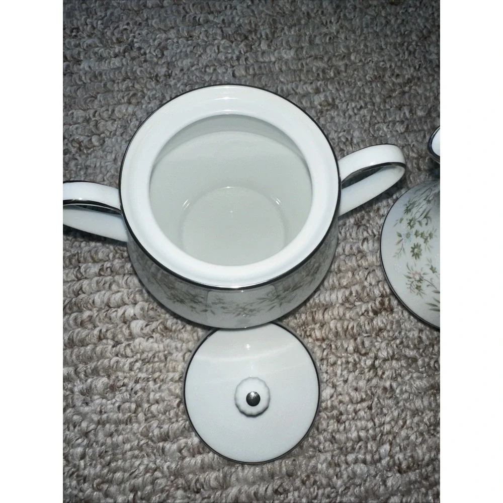 Noritake Savannah Platinum Covered Sugar Bowl‎ Creamer Floral 2031 Fine China